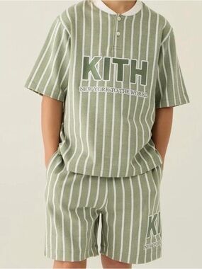 Kith Olive & White Striped Knit Short Set